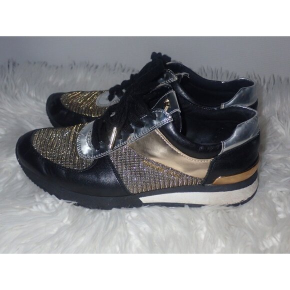 Michael Kors Billie Trainer HX19F Women Casual Athletic Sneakers Sz 7 Black gold - Picture 5 of 7